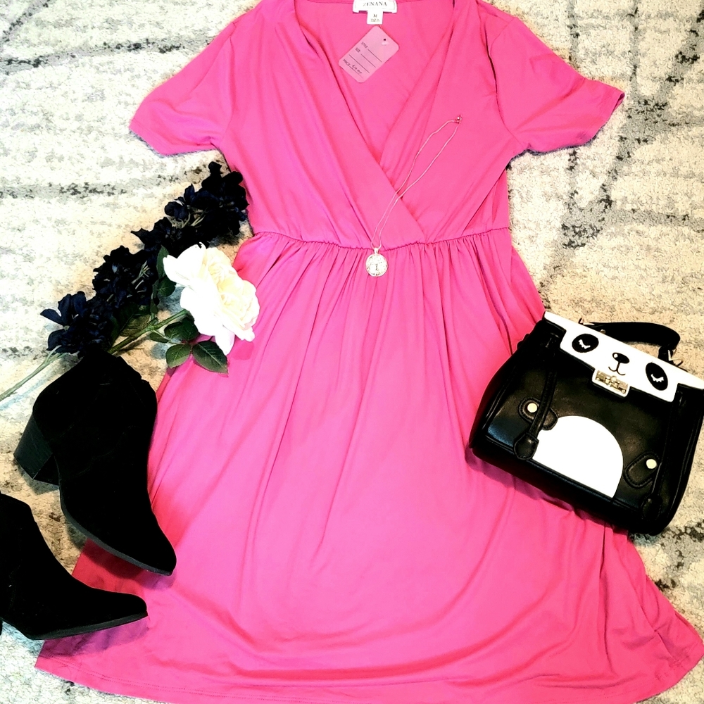 V-neck Surplice Dress with side pockets